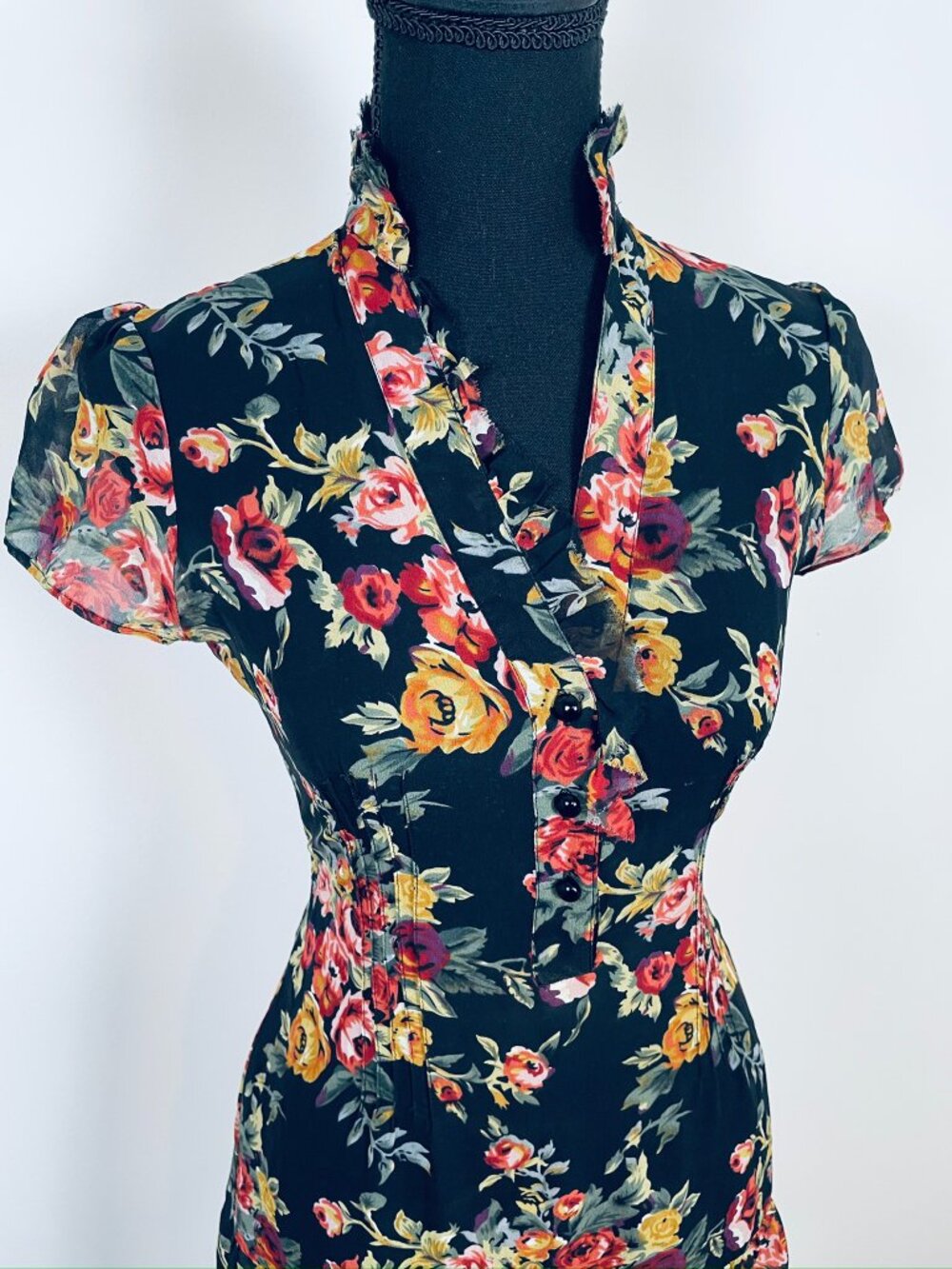 KIMCHI BLUE 100% Silk Floral Mini Dress XS + Cotton Slip Y2K - Picture 4 of 8
